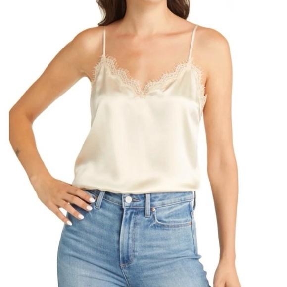 PAIGE Tops - NEW PAIGE BEIGE LACE TRIM SILK CAMISOLE
